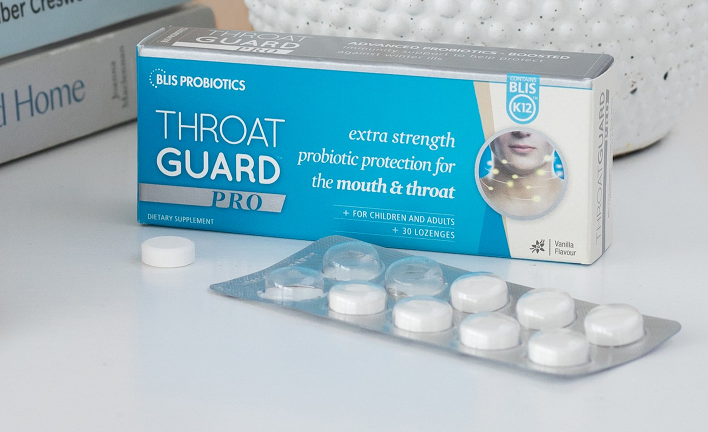 Blis Probiotics' ThroatGuard PRO contains the probiotic BLIS K12 for supporting mouth and throat health. © BLIS Probiotics Facebook 